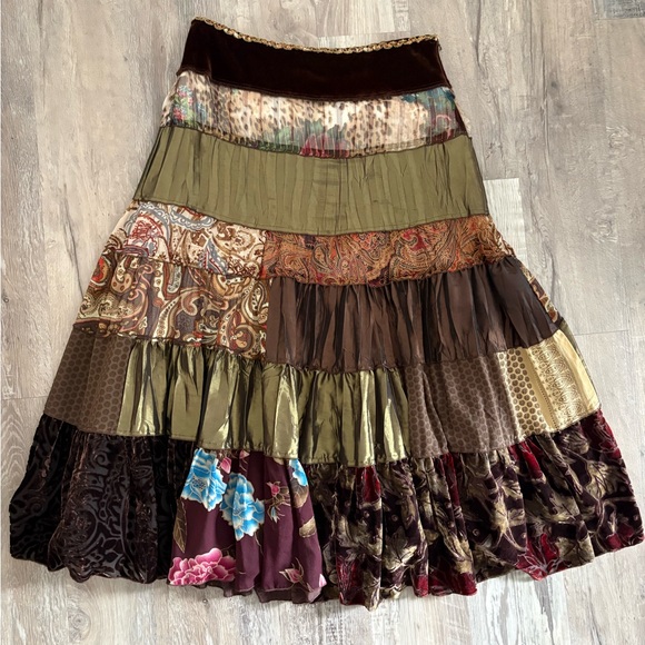 Cache Dresses & Skirts - VINTAGE CACHE 80s SILK AND VELVET PATCHWORK MAXI SKIRT.